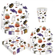 White Halloween paper cups and plates (pack of 8)