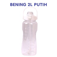 Botol Minum Straw Korea 1,5 - 2 Liter Gradient Transparan Motivasi - PUTIH BENING 2L