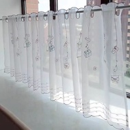 Cute Kitchen Curtain Valance Rod Pocket Floral Sheer Curtain Cabinet Shelf Dust-Proof Embroidery Cafe Curtain Short Voile Panel for Bay Window