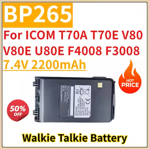 New Replacement Rechargeable Walkie Talkie Battery 7.4V 2200mAh BP265 for ICOM T70A T70E V80 V80E U8