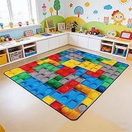 Colorful Toy Area Rug 5x7, 3D Building Blocks Pattern Rug, Kids Boys Toy Bricks Carpet for Living Ro