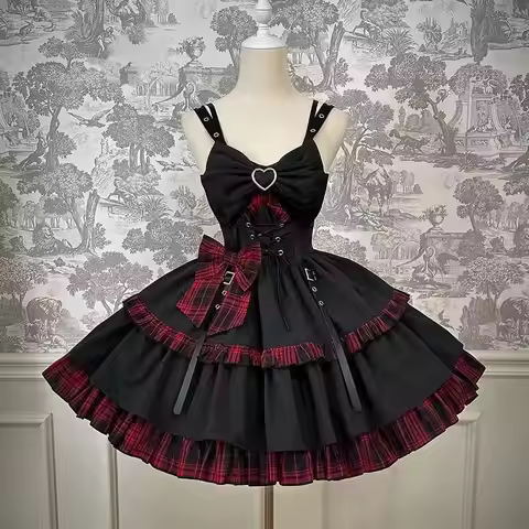 Suspender Rock Lolita Dress Lolita Dark Gemini Black Red Black Blue Suspender Dress Goth