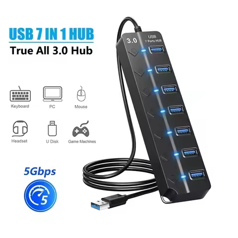 7 In 1 USB HUB USB 3.0 Switch USB Hub 2.0 Adapter High Speed Multi 7 Port Hub USB On/Off Switch Port