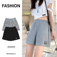 Women Waffle Grid Sports Shorts Plain Color Loose High-waisted Wide-leg Hot Pants Causal Shorts