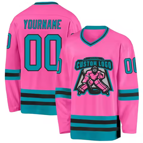 Custom Name & Logo Pink Teal Black 3D Printed Fashion Men's Hockey Jersey Summer Unisex Personali Sp