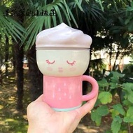 星巴克355ml粉色可愛女孩奶油造型陶瓷帶蓋馬克杯子