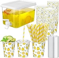 Dingion 151 Pcs Lemonade Stand Supplies Lemonade Stand Kit 3.5L Plastic Drink Dispenser 50 Set Dispo