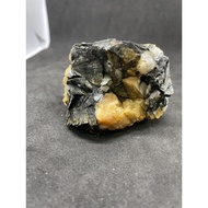 D5214 Natural Raw Ore Black Mica Symbiotic Yellow Tourmaline Ornaments