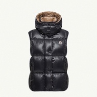 Moncler luzule連帽羽絨背心 尺寸2 黑色內𥚃棕色