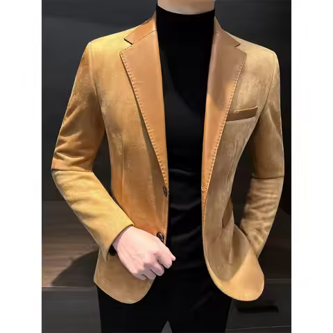 Deerskin Casual Men's Suit Jacket Autumn and Winter Wind Ruffiansenior Splicing Suit Commuting Culti