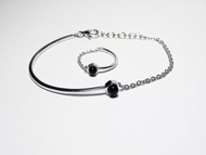 925銀鍍18K白金鑲方晶鋯石黑瑪瑙手鐲