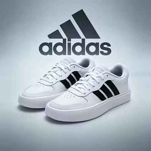 Adidas men's retro leather-style fashionable white sneakers, simple and breathable tennis shoes, low
