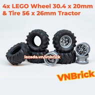 [4 Pieces] LEGO Wheel Accessories 30.4mm D. x 20mm & Tire 56 x 26 Tractor