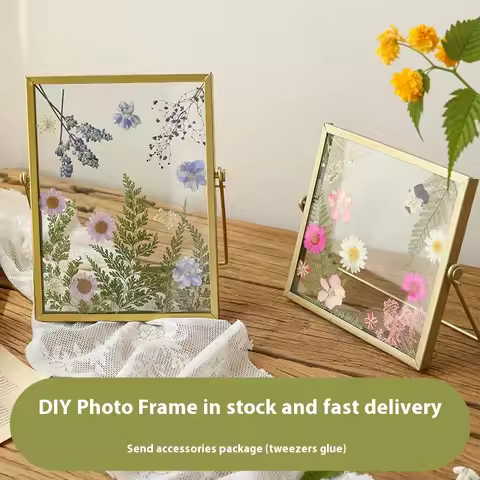 DIY Double-Sided Transparent Glass Picture Frame for Dried Flowers Handmade Home Decor Display Stand