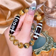 Five-Eyed Dzi Beads+Dzi Beads+Black Mother Ore Titanium Crystal Bracelet|Wisdom Insight x Balance En