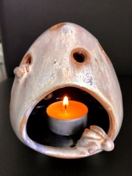 兔兔蛋釉燒陶製三足燭台熏香座 香爐 燭台 檀香爐 茶道擺件