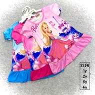 S156 Girl Cartoon Jersey Dress Barbie Doll (Blue 1y, blue 3y)