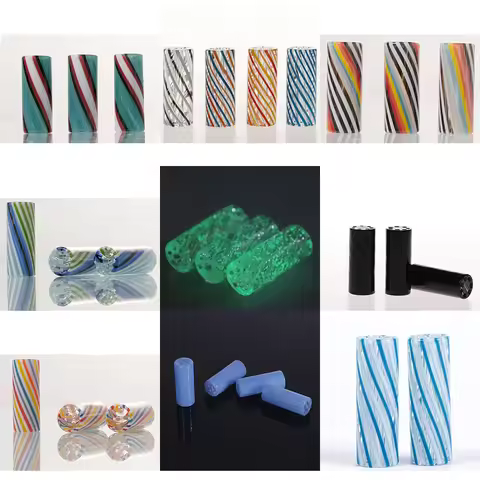Colorful Luminous Rainbow D12mm H30mm Stripe Mini Glass Cigaret Pipe Filter Tips Round Mouth for Dry