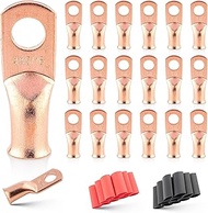RED WOLF 4 AWG 5/16"(M8) 20PCS Wire Lugs Ring Terminal Connectors Ends, 4 Gauge Battery Cable Copper