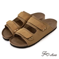FM SHOES Genuine Leather Double Strap Decompression Slippers Yellow