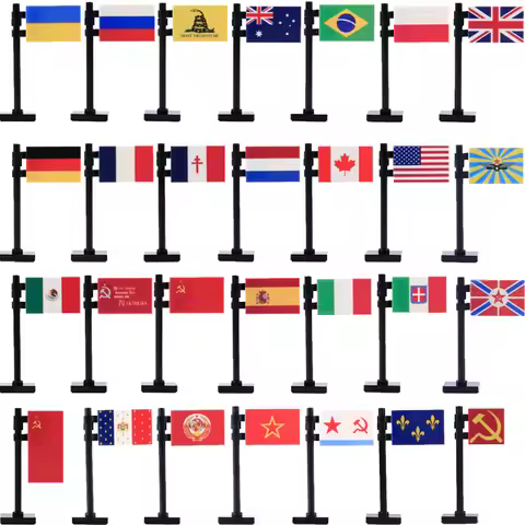 City U.S Britain France Italy Flag Building Blocks Military Soldiers Fig Printing Flags Accessories