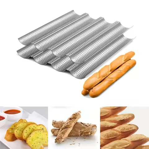 Nonstick Perforated French Bread Baking Pan Carbon Steel Baguette Pan French Bread 4 Wave Loaves Loa