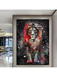 1入組無框抽象獅子帆布藝術海報和印刷塗鴉藝術動物繪畫掛畫裝飾適用於客廳邊框