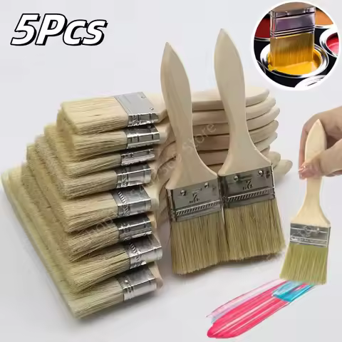 5Pcs Excellent Quality Paint Brush Wooden Handle BBQ Brush 1-6 Inch Soft Hair Brush Artist Painting 