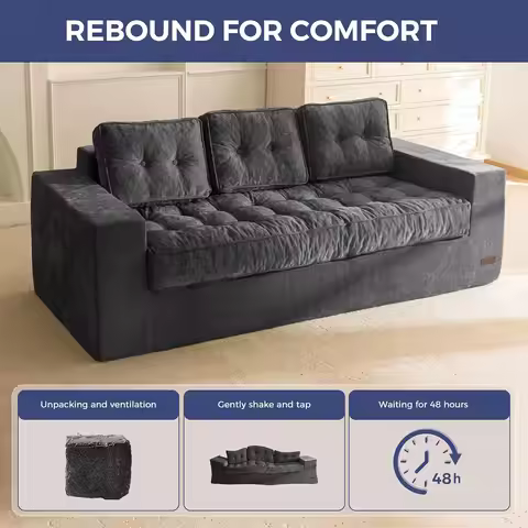 75" Oversized Loveseat Sofa, Tufted Floor Couch Bean Bag Chair for Living Room Bedroom, Boneless Sof