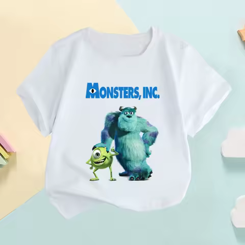 Monsters Inc University Print Cartoon Kids T-shirt Funny Children's Clothes Summer Baby Girls Tops B