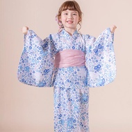 日本 Catherine Cottage - 夢幻2way純棉兵兒帶浴衣(可當洋裝)-小花與貓-藍白