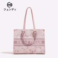 กระเป๋าถือผู้หญิง Fendi หนังแท้สีชมพูขนาดใหญ่ กระเป๋าถือผู้หญิงรุ่นใหม่ปี 2025 กระเป๋าถือแบบมีซิปปิด