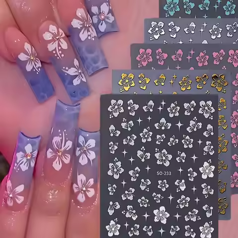 3D Valentine's Day Hibiscus Flowers Nail Sticker Y2KFive-Petal Floral Adhesive Slider 1Pc Pink/Rose/