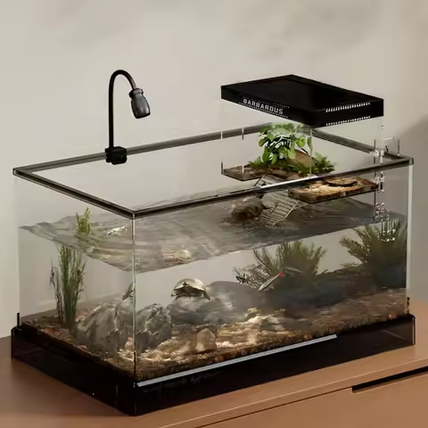 Turtle Basking Platform with Lid Nonslip Ramp Turtle Tank Reptile Resting Land Aquatic Terrapin Encl