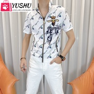 Yushu Trendy Cardigan T-shirt Short-sleeved Mens 2022 Summer Handsome Stand-up Collar Fashion Casual