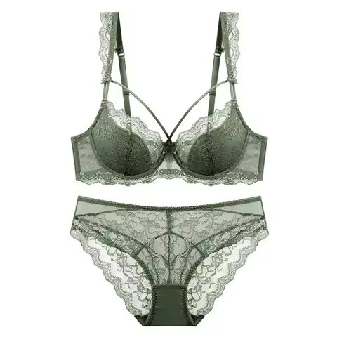 Thin Lined Plus Size Lace Bra and Panties Set Underwear with Bandage Women Push Up Lingerie A B C D 