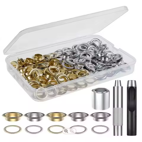 Grommet Tool Kit 100Sets Grommets Eyelets 6mm 10mm 12mm 14mm Inside Diameter Tool for Leathercraft D