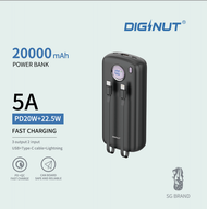 Diginut P38 20000mAh 5A Power Bank With Cable 22.5W+PD20W/ Built-In Cable/ Type-C/ Lightning/ Fast C