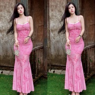PTN A98 Lace Fishtail Long Two-Piece Dress - Stretch Mesh Fabric