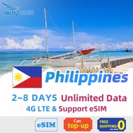 Wefly Philippines Sim card 2-8 Days 4G LTE High speed Unlimited Data Prepaid Card Support eSIM for travelling