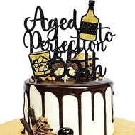 Aged To Perfection 60th Birthday Cake Topper - Wine 60th Birthday Black Glitter Cake Topper - Vintag