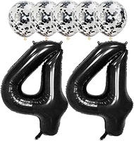 Black 44 Foil Balloons 40" Jumbo Foil Balloons Confetti Balloons for 44th Birthday Wedding Anniversa