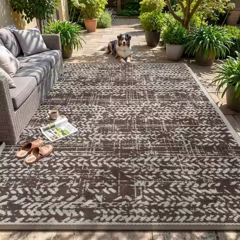 Waterproof Outdoor Rug Mat 6x9 for Patio, RV Camping, Picnic, Beach - Plastic Straw Material for Bal