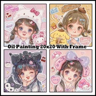 🇲🇾DIY Sanrio Digital Oil Paint 20x20cm Canvas Painting By Number With Frame Children's gifts 三丽鸥女孩卡通儿童数字油画