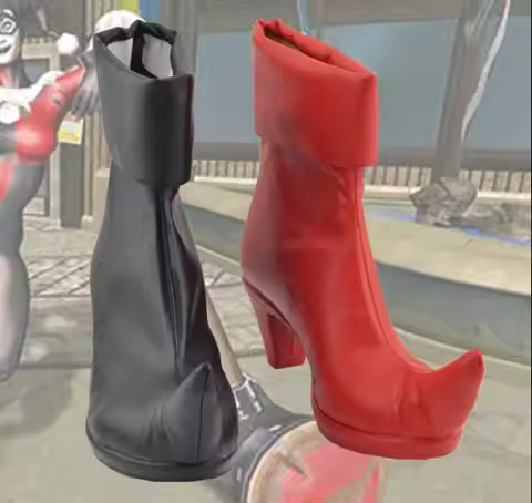 Quinn Shoes Cosplay Women Boots Black Red Clown Cos High Heel Pu Leather