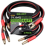GearIT 14 AWG Speaker Cable Wire with Banana Plugs (2 Pack, 6.6 Feet - 2 Meter) 14Ga Gauge Banana Wi