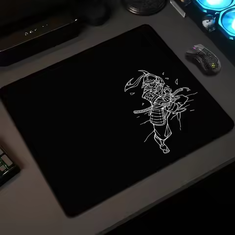 Kurosun Samurai Mouse Pad Small Black Mice Mats High Elastic Washable Non-slip Rubber Bottom with Pr