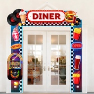 3PCS Vintage 50s Fast Food Banner Door Decorations Rock and Roll Retro Diner Disco Dance Background 