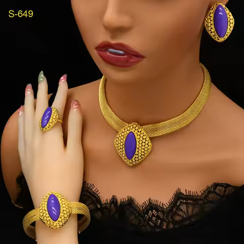 Geometric 3D Diamond-Studded Bride 4-Piece Set Women 24K Gold AU999 - Full set, square geometry