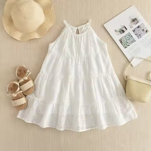 Girl Summer New Fashion Cute Solid A-Line Slip Dress 1 Pc Children Daily Casual Party Clothes 2-7 Ye